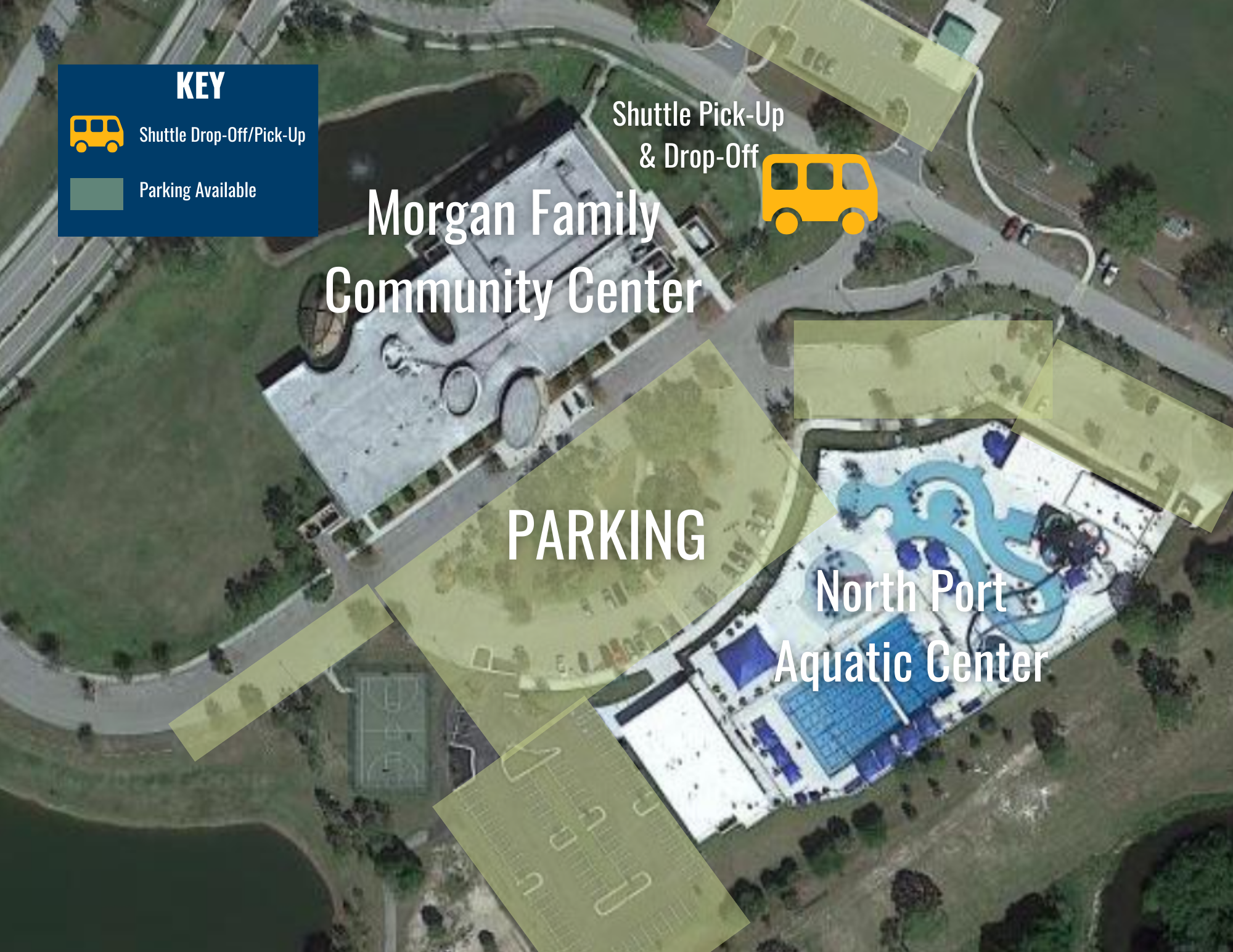 2023 ToT Shuttle Parking map call 941-429-7275 for assistance